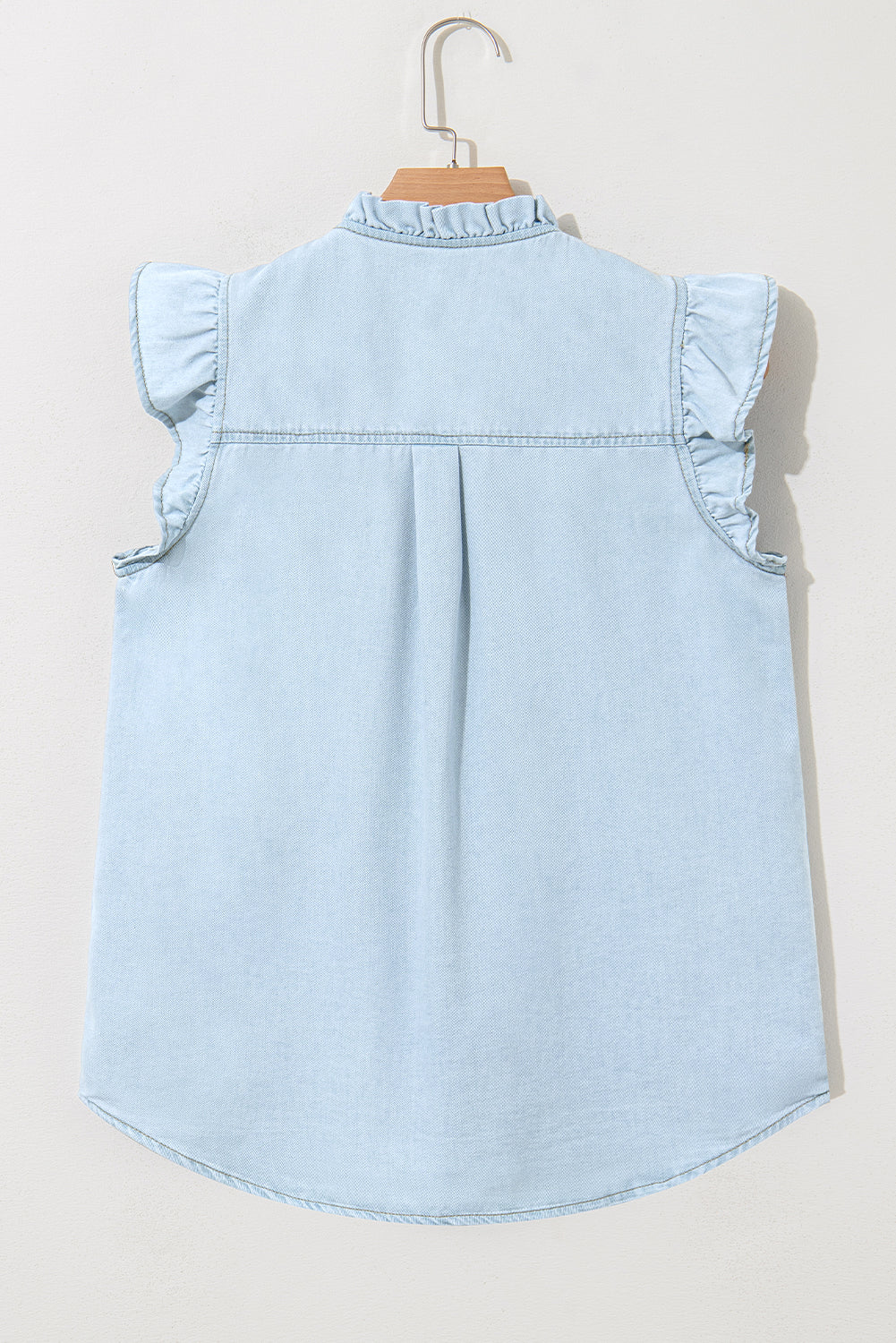 Mazie Mineral Wash Cap Sleeve Frilled Button Up Denim Shirt-1