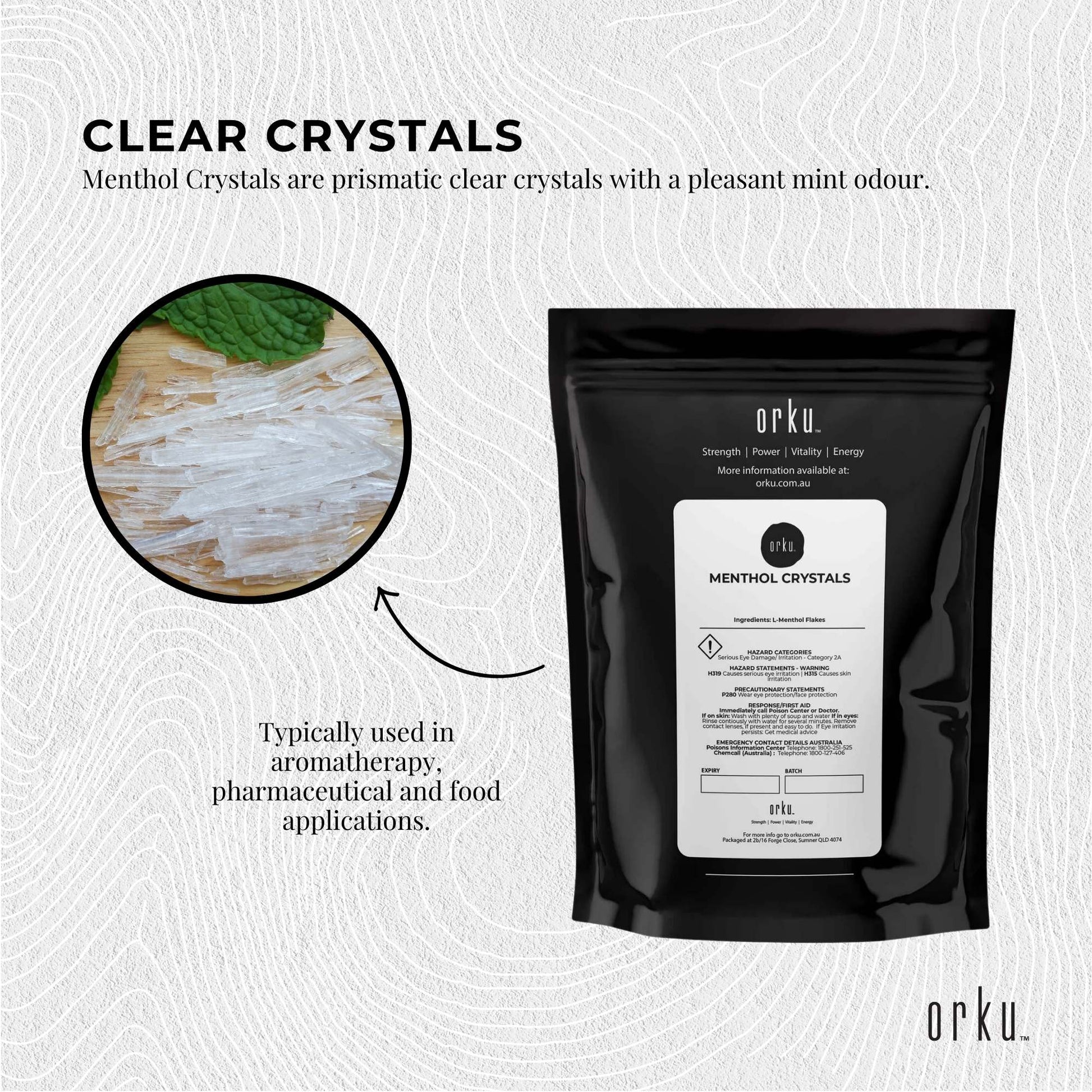 Orku 1Kg Menthol Crystals - USP Grade L-Menthol Mint Flakes C10H200-2