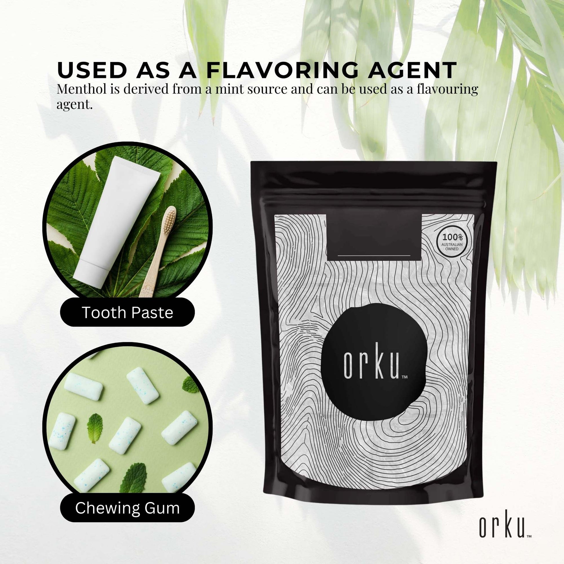 Orku 1Kg Menthol Crystals - USP Grade L-Menthol Mint Flakes C10H200-3