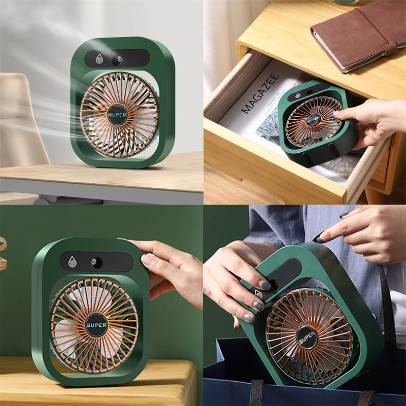 NNEDSZ Portable USB Rechargeable Misting Fan – Compact Personal Fan with Cooling Spray - Green Colors-4