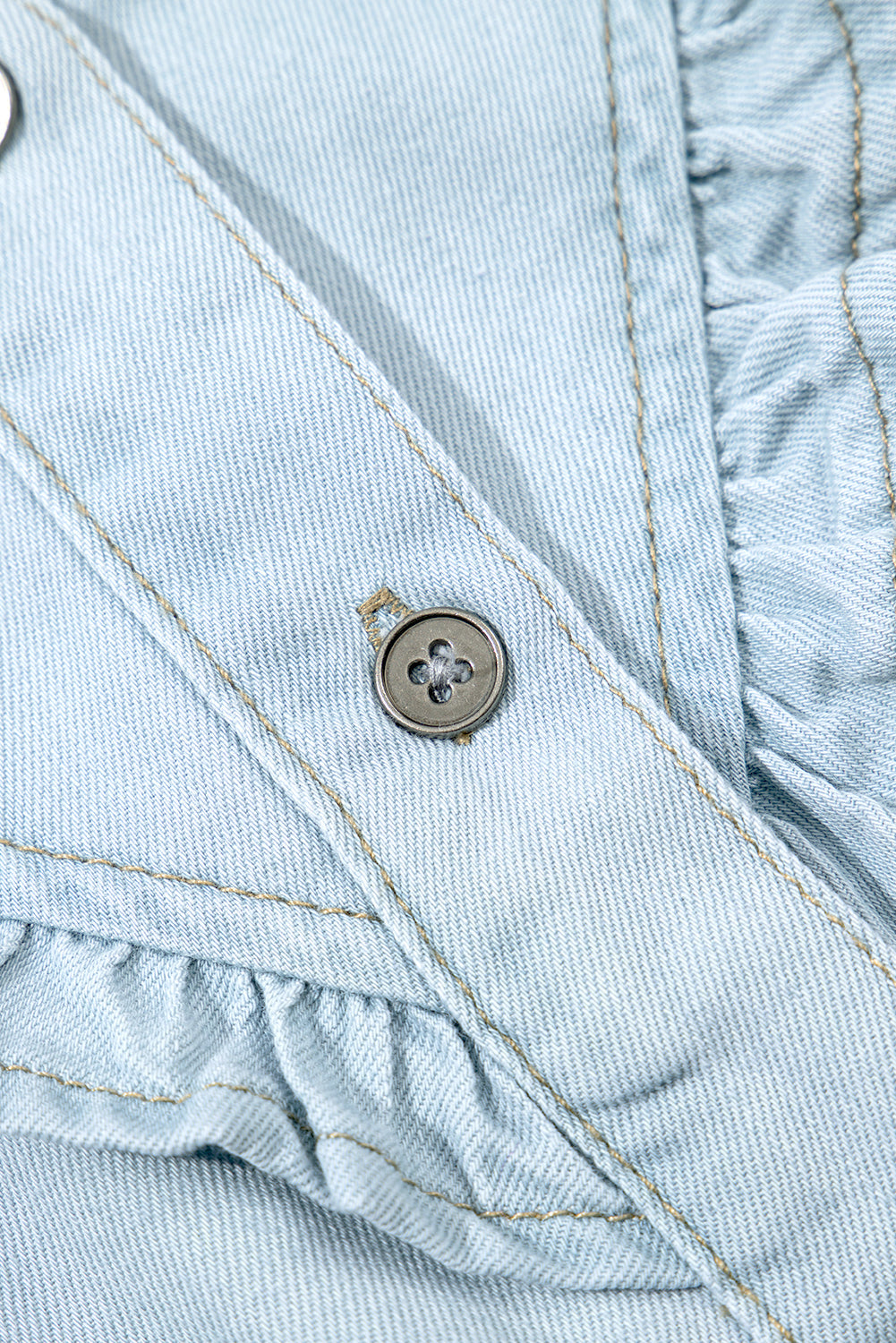 Mazie Mineral Wash Cap Sleeve Frilled Button Up Denim Shirt-3